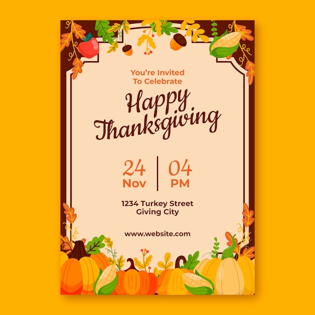 Flat thanksgiving celebration invitation template