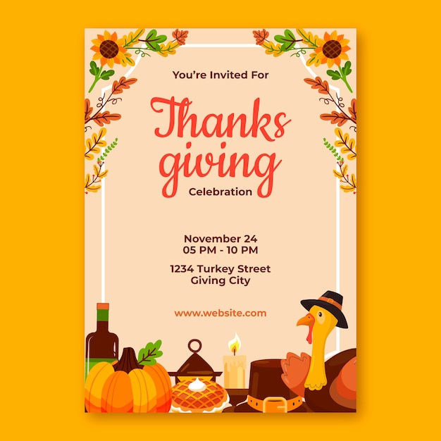 Free vector flat thanksgiving celebration invitation template