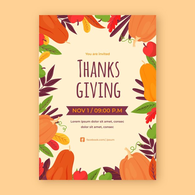 Free vector flat thanksgiving celebration invitation template