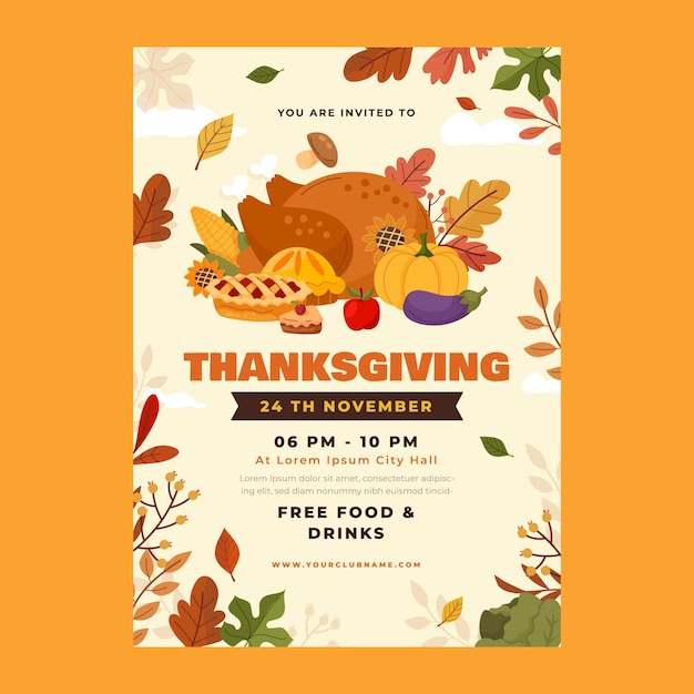 Flat thanksgiving celebration invitation template