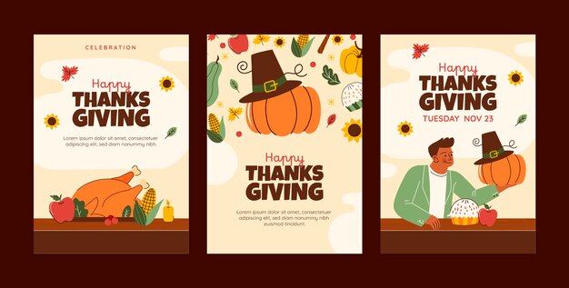 Flat thanksgiving greeting cards collection