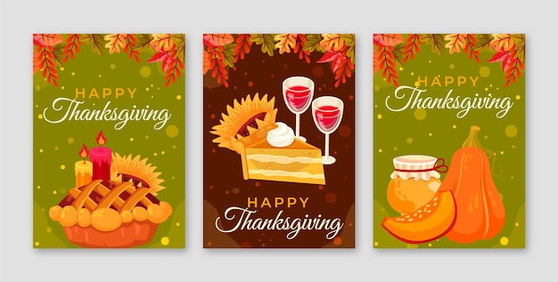 Набор плоских поздравительных открыток на день благодарения