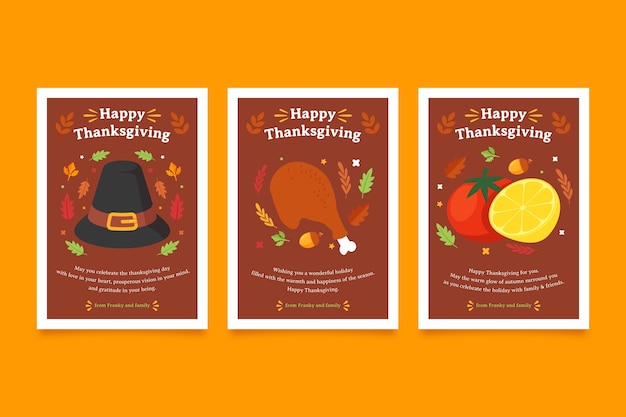 Free vector flat thanksgiving greeting cards set