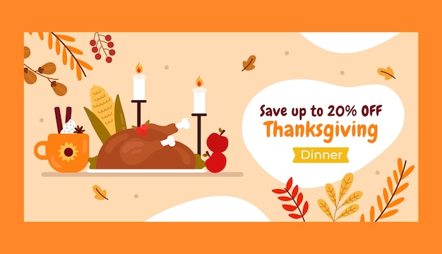 Free vector flat thanksgiving horizontal sale banner template