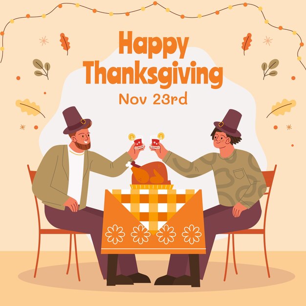 Free vector flat thanksgiving illustration with people toasting