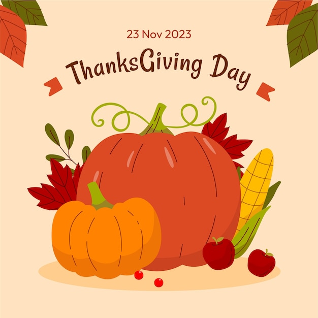 Free vector flat thanksgiving illustration with pumpkins and corn