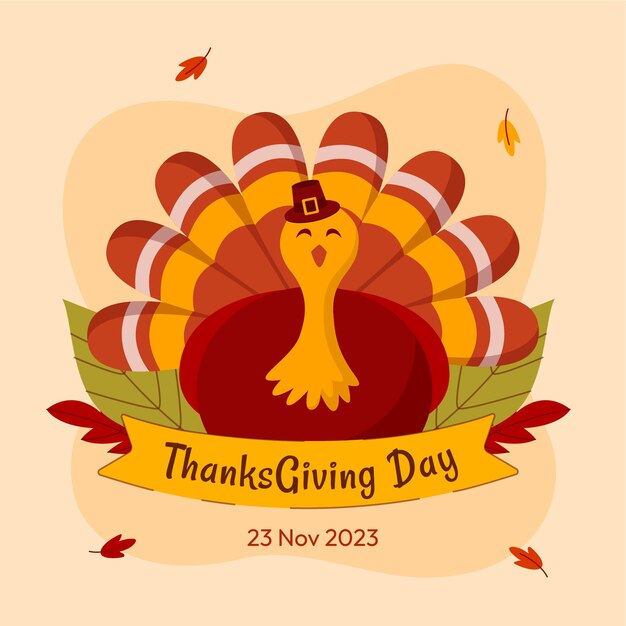 Flat thanksgiving illustration with turkey