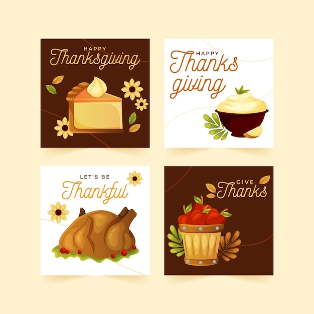 Free vector flat thanksgiving instagram posts