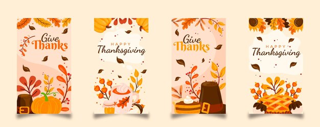 Free vector flat thanksgiving instagram stories collection