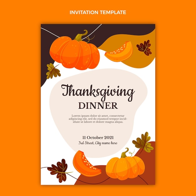 Free vector flat thanksgiving invitation template