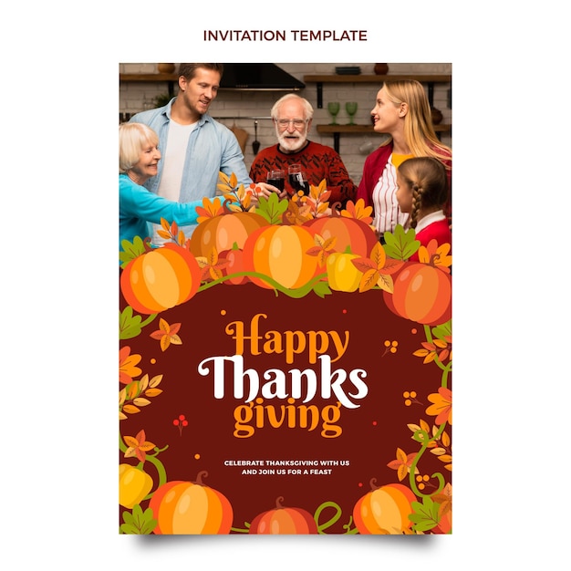 Flat thanksgiving invitation template