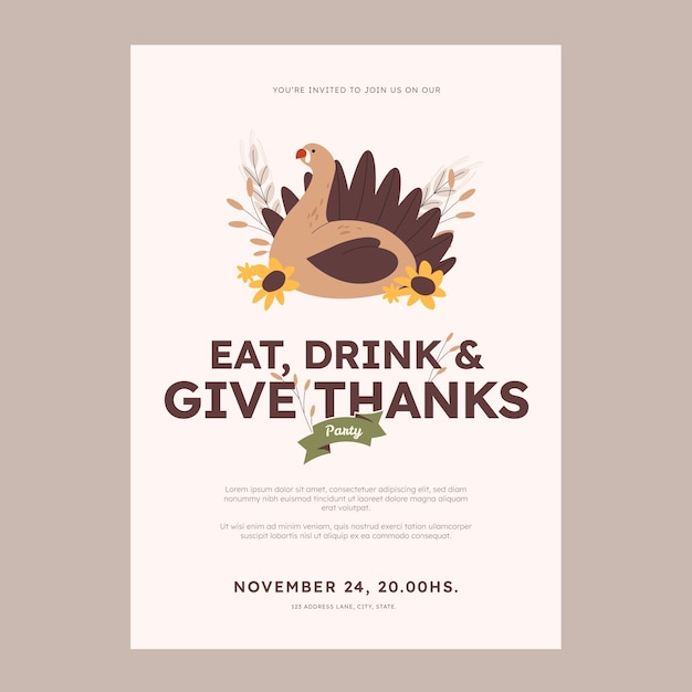 Free vector flat thanksgiving invitation template