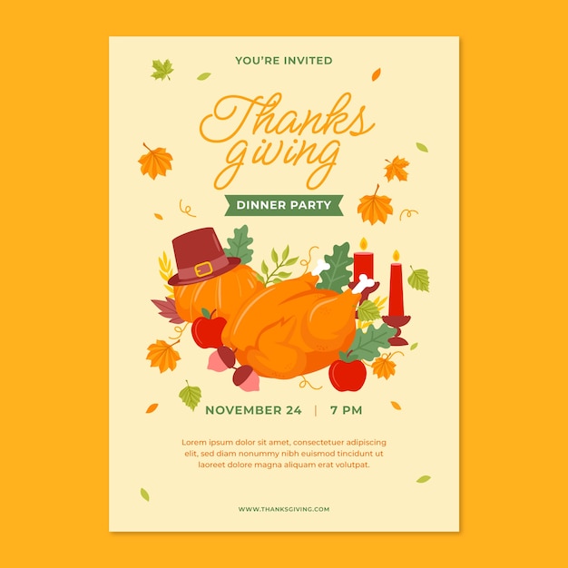 Free vector flat thanksgiving invitation template