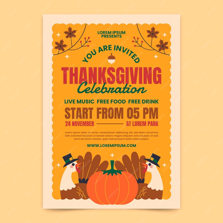 Free Vector Flat thanksgiving invitation template Free Vector Flat thanksgiving invitation template
