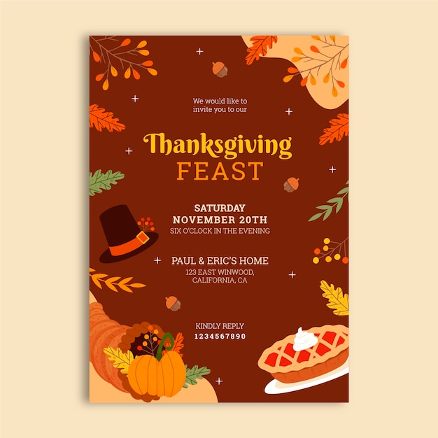 Flat thanksgiving invitation template