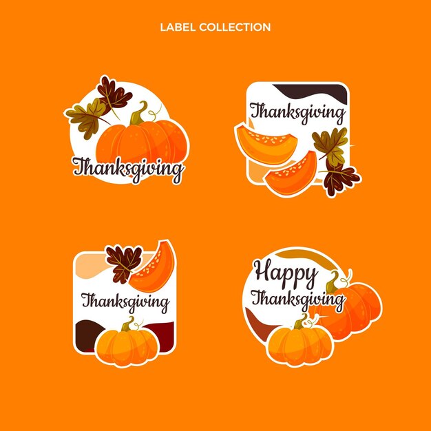 Бесплатное векторное изображение Коллекция плоских этикеток благодарения