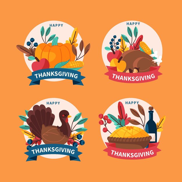 Free vector flat thanksgiving labels collection