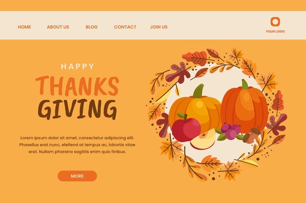 Flat thanksgiving landing page template