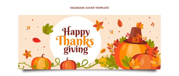 Плоский шаблон обложки в социальных сетях на день благодарения