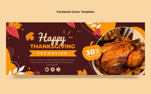 Flat thanksgiving social media cover template