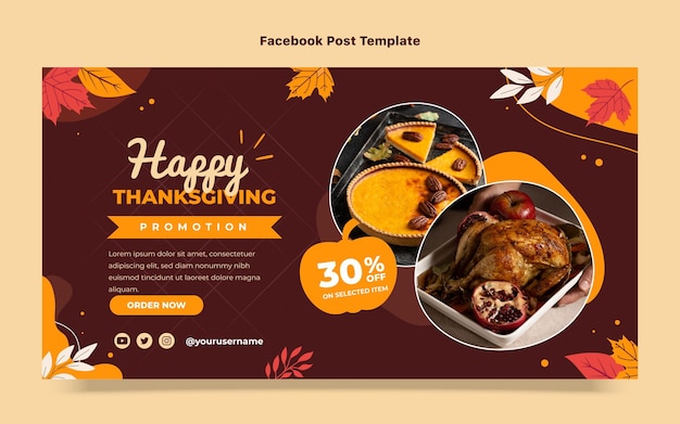 Free vector flat thanksgiving social media post template