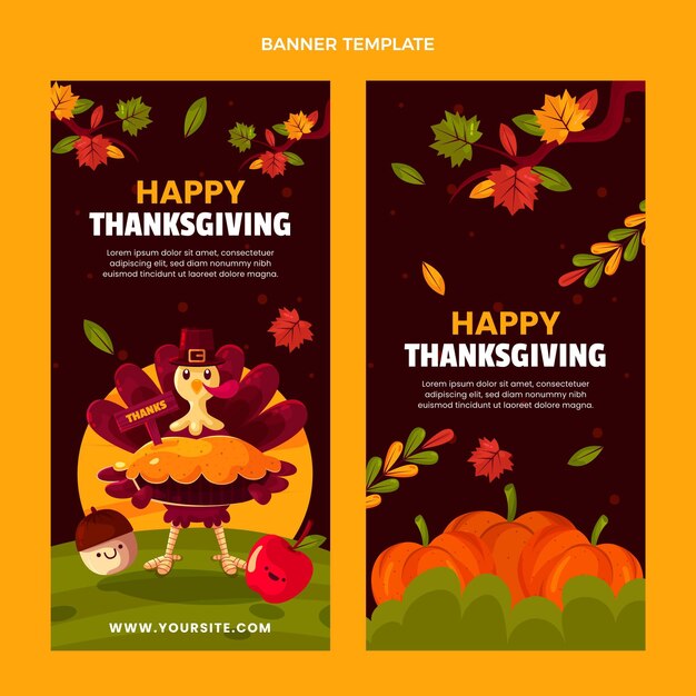 Flat thanksgiving vertical banners set