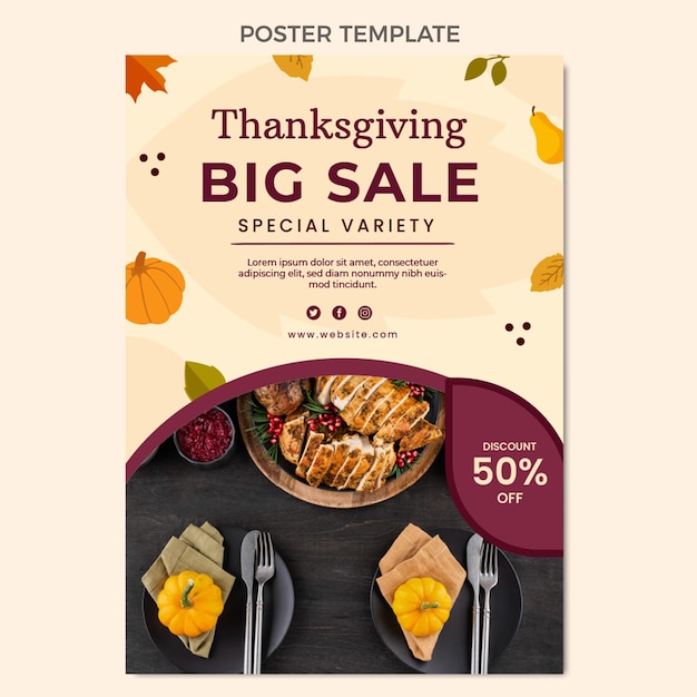 Flat thanksgiving vertical poster template