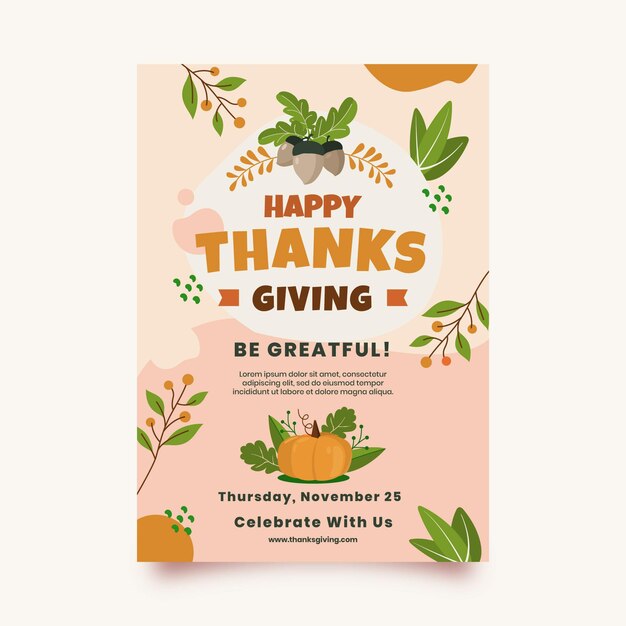 Flat thanksgiving vertical poster template