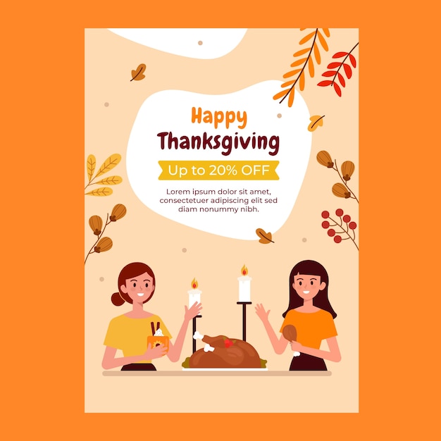 Free vector flat thanksgiving vertical poster template