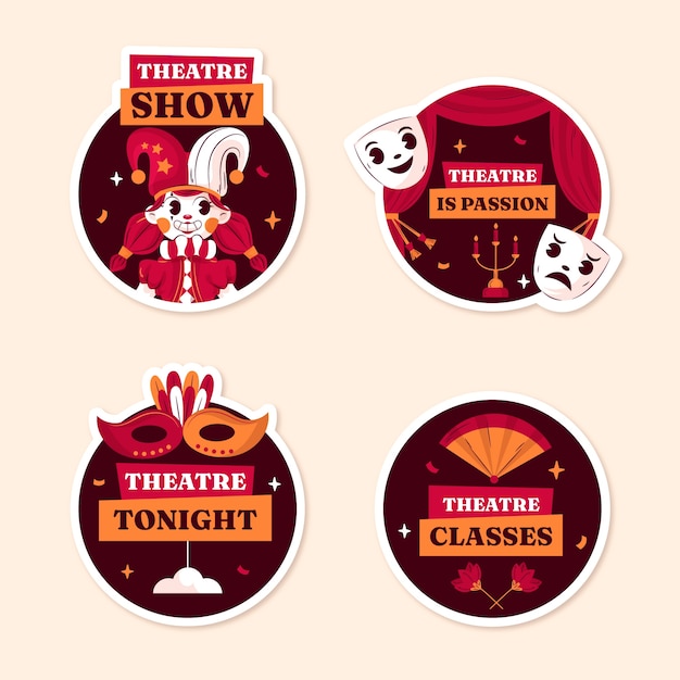 Free vector flat theatre labels collection