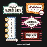 Free vector flat theatre retro sign collection