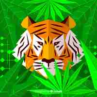 Free vector flat tiger with leaves background