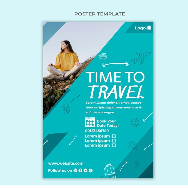 Бесплатное векторное изображение Шаблон плаката времени для путешествий