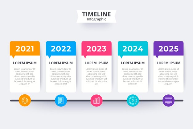 Плоский инфографический шаблон временной шкалы