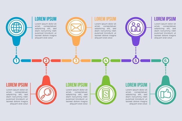 Плоский инфографический шаблон временной шкалы