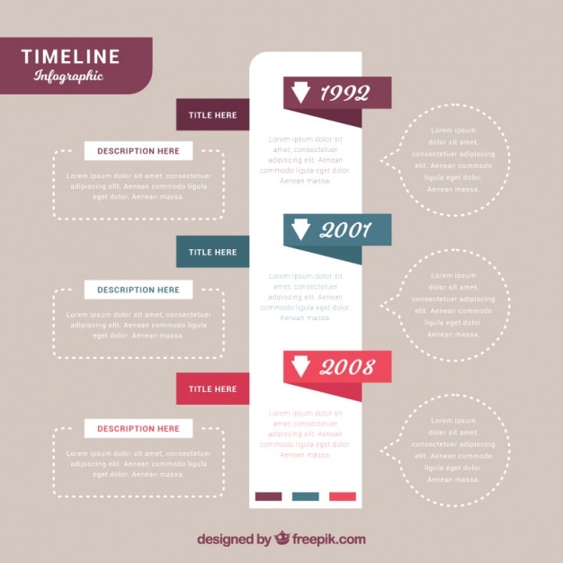 Free vector flat timeline infographic with color shapes