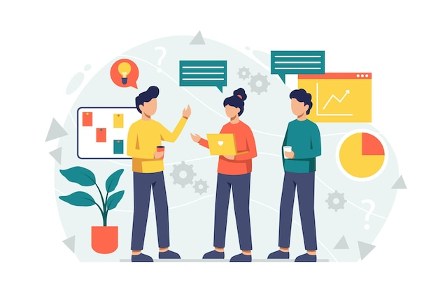 flat tiny people communication concept partner discussion business projects