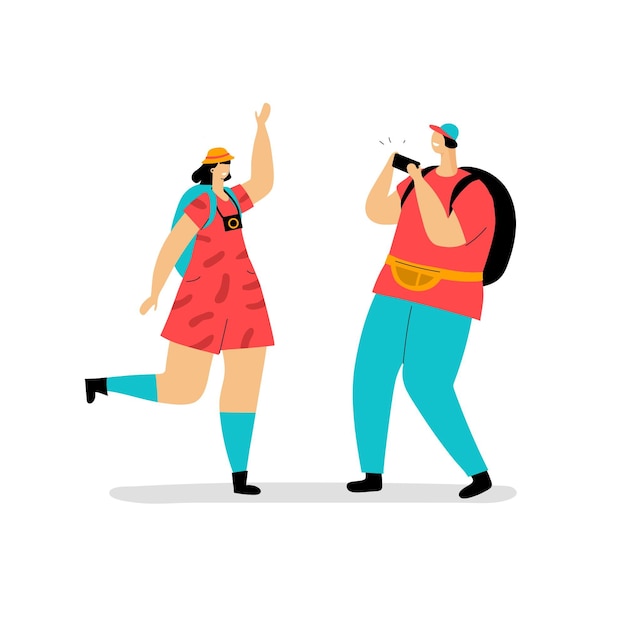 Flat tourists illustration