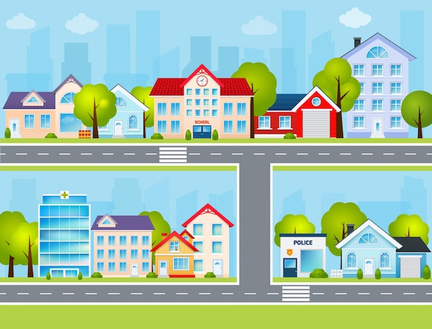 Free vector flat town illustration