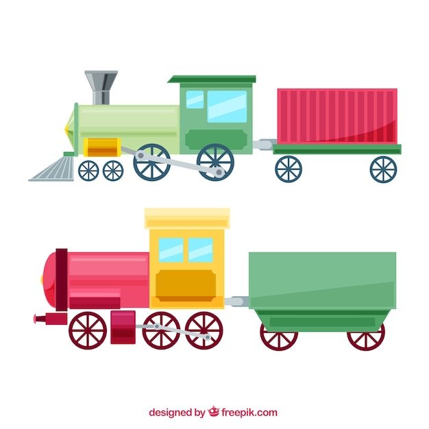 Flat toy locomotives with wagon