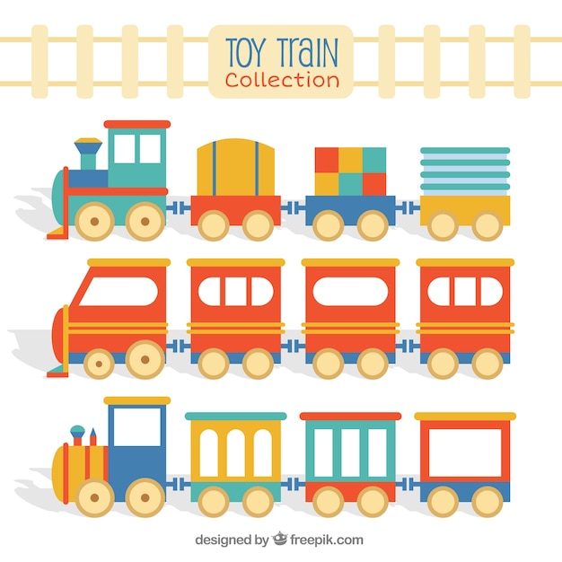 Бесплатное векторное изображение Плоский пакет игрушечных поездов