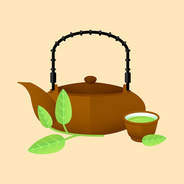 Flat Traditional Green Tea Concept