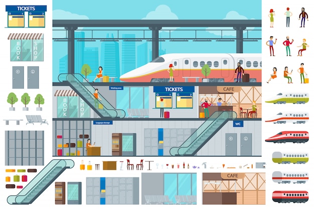 Flat train station infographic concept