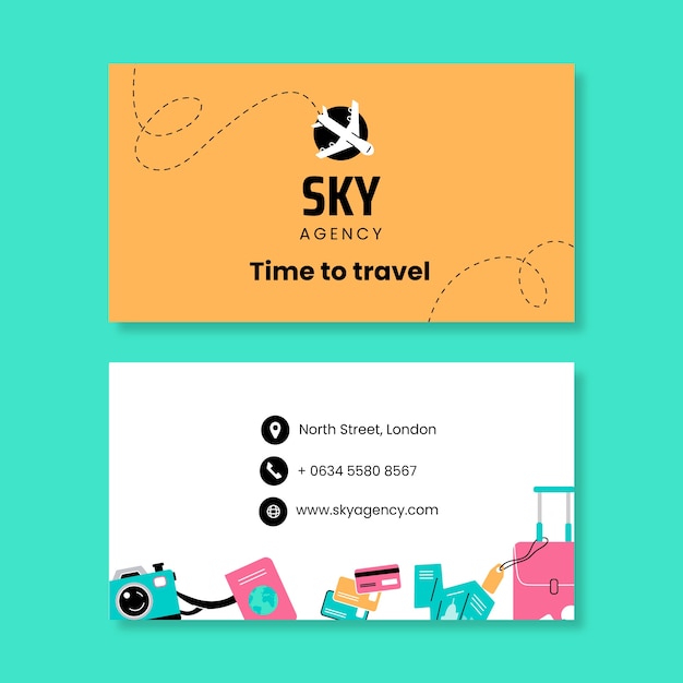 Free vector flat travel agency horizontal business card template