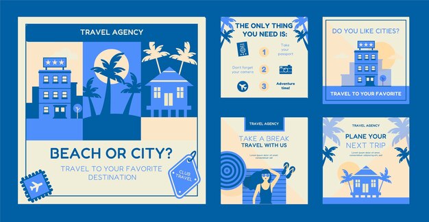 Flat travel agency instagram posts collection
