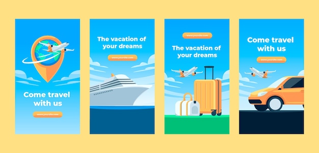 Flat travel agency instagram stories collection