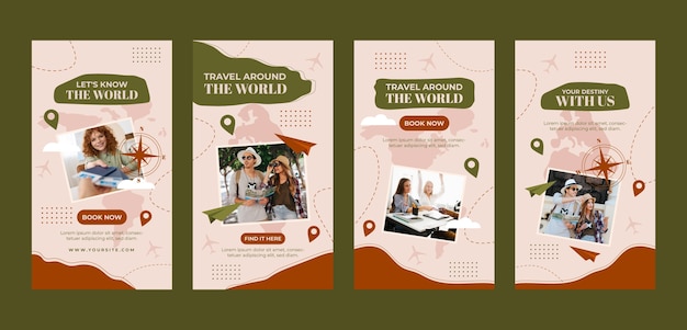 Free vector flat travel agency instagram stories collection