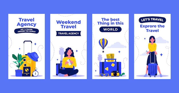 Free vector flat travel agency instagram stories collection