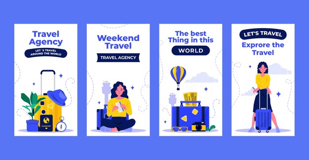 Flat travel agency instagram stories collection