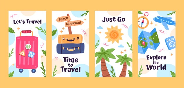 Flat travel agency instagram stories collection